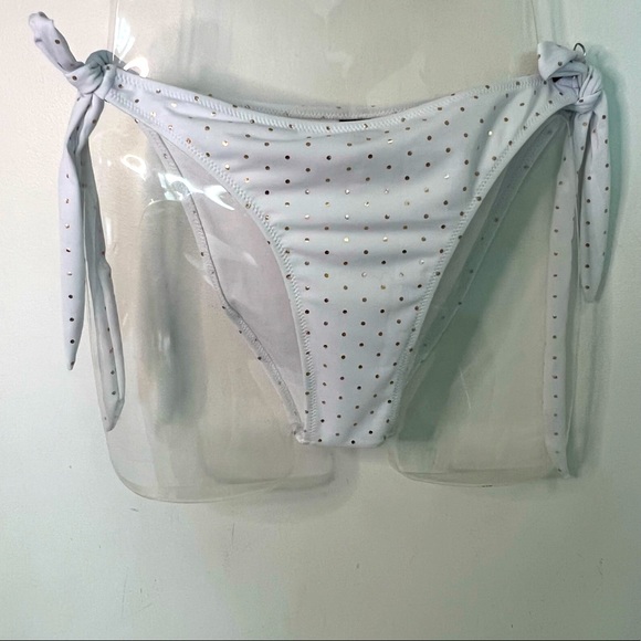NEW Sommer Ray Side Tie White Bikini Bottom Gold Polka Dot Size XL - Picture 2 of 7